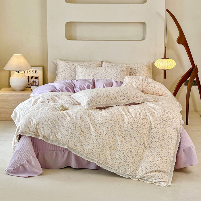 91家纺网 家纺一手货源 找家纺 斯卡诺家纺 2026新款全棉纯棉花边床盖四件套 花千朵-纯棉花边