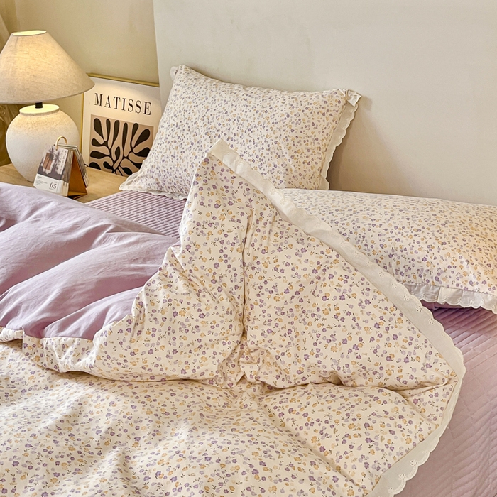 91家纺网 家纺一手货源 找家纺 斯卡诺家纺 2026新款全棉纯棉花边床盖四件套 花千朵-纯棉花边