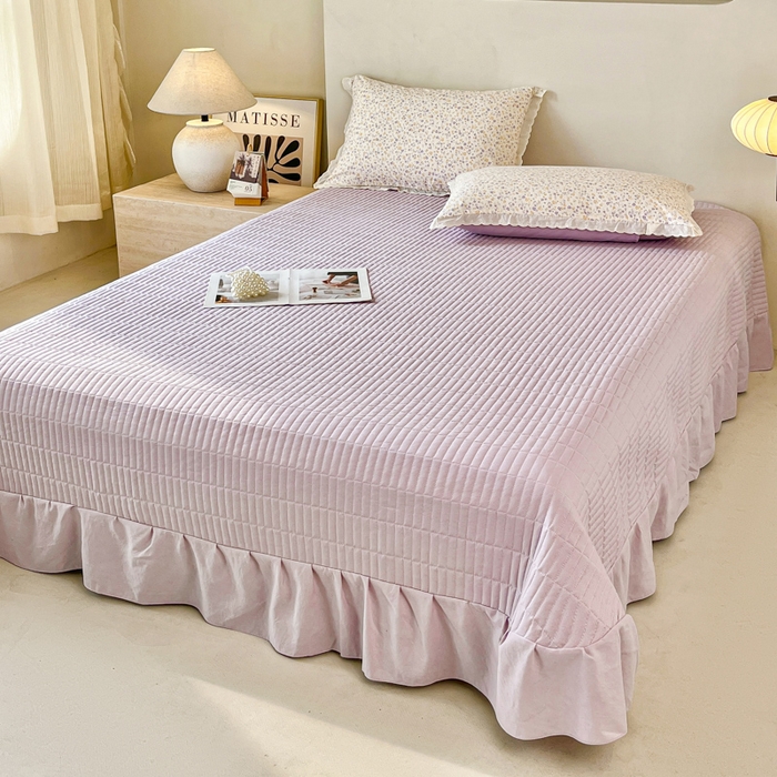 91家纺网 家纺一手货源 找家纺 斯卡诺家纺 2026新款全棉纯棉花边床盖四件套 花千朵-纯棉花边