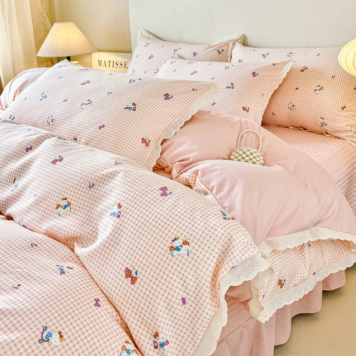 斯卡诺家纺 2026新款全棉纯棉花边床盖四件套 凯蒂猫-纯棉花边
