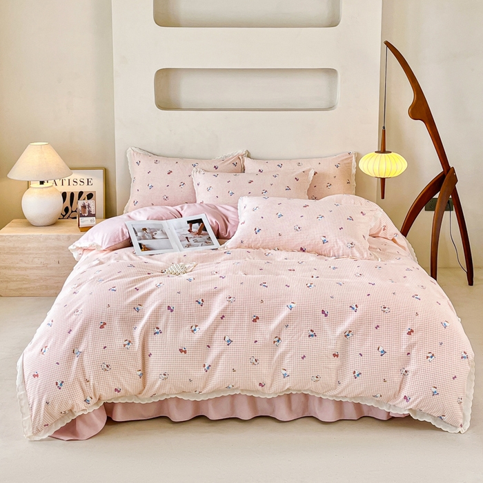 91家纺网 家纺一手货源 找家纺 斯卡诺家纺 2026新款全棉纯棉花边床盖四件套 凯蒂猫-纯棉花边