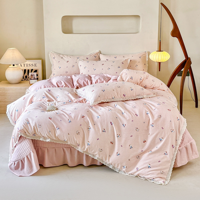 91家纺网 家纺一手货源 找家纺 斯卡诺家纺 2026新款全棉纯棉花边床盖四件套 凯蒂猫-纯棉花边