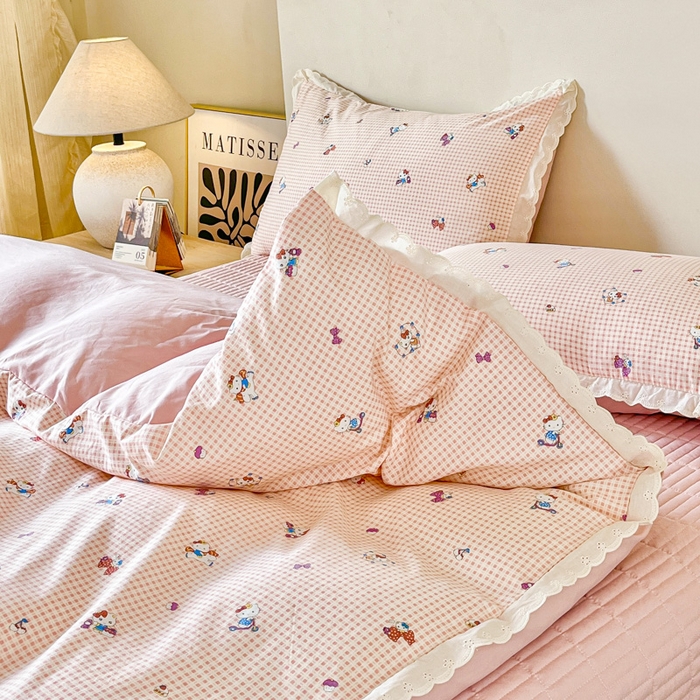 91家纺网 家纺一手货源 找家纺 斯卡诺家纺 2026新款全棉纯棉花边床盖四件套 凯蒂猫-纯棉花边