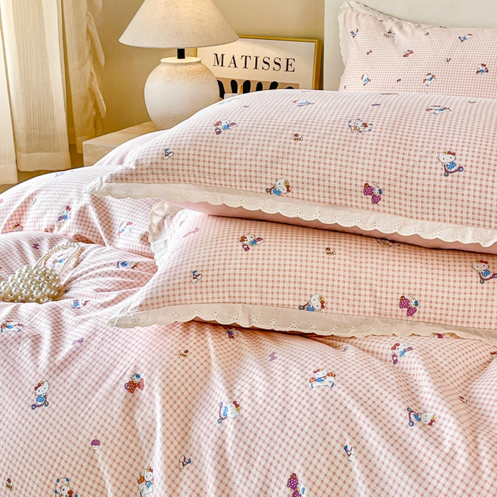 91家纺网 家纺一手货源 找家纺 斯卡诺家纺 2026新款全棉纯棉花边床盖四件套 凯蒂猫-纯棉花边