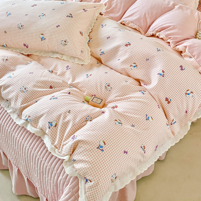 91家纺网 家纺一手货源 找家纺 斯卡诺家纺 2026新款全棉纯棉花边床盖四件套 凯蒂猫-纯棉花边