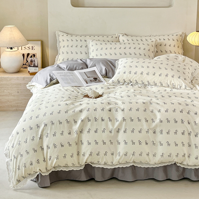 91家纺网 家纺一手货源 找家纺 斯卡诺家纺 2026新款全棉纯棉花边床盖四件套 马上暴富-纯棉花边