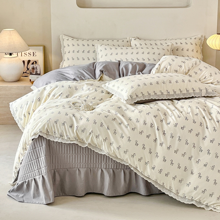 91家纺网 家纺一手货源 找家纺 斯卡诺家纺 2026新款全棉纯棉花边床盖四件套 马上暴富-纯棉花边