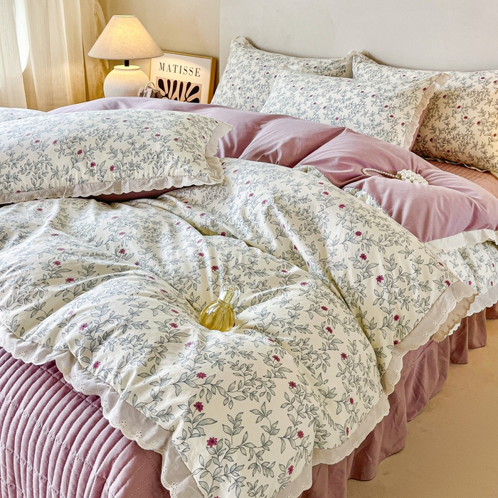 91家纺网 家纺一手货源 找家纺 斯卡诺家纺 2026新款全棉纯棉花边床盖四件套 满园春色-纯棉花边