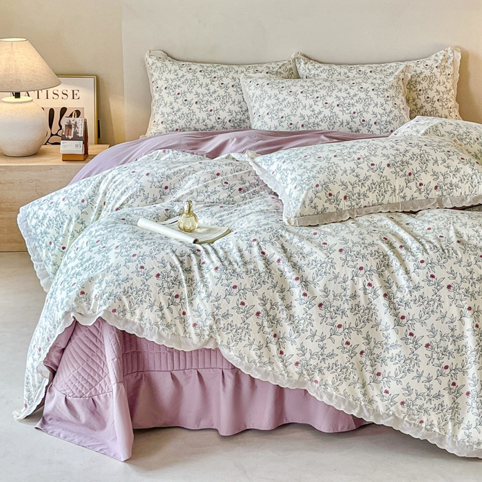 91家纺网 家纺一手货源 找家纺 斯卡诺家纺 2026新款全棉纯棉花边床盖四件套 满园春色-纯棉花边