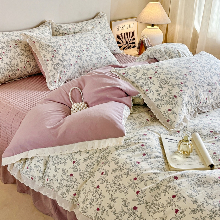 91家纺网 家纺一手货源 找家纺 斯卡诺家纺 2026新款全棉纯棉花边床盖四件套 满园春色-纯棉花边