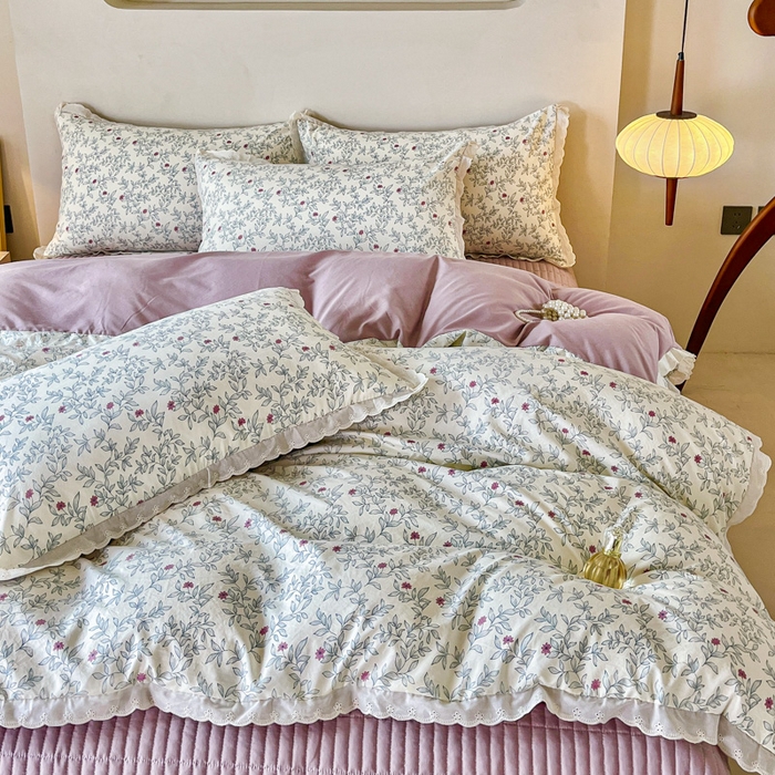 91家纺网 家纺一手货源 找家纺 斯卡诺家纺 2026新款全棉纯棉花边床盖四件套 满园春色-纯棉花边