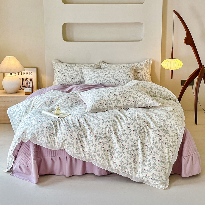 91家纺网 家纺一手货源 找家纺 斯卡诺家纺 2026新款全棉纯棉花边床盖四件套 满园春色-纯棉花边