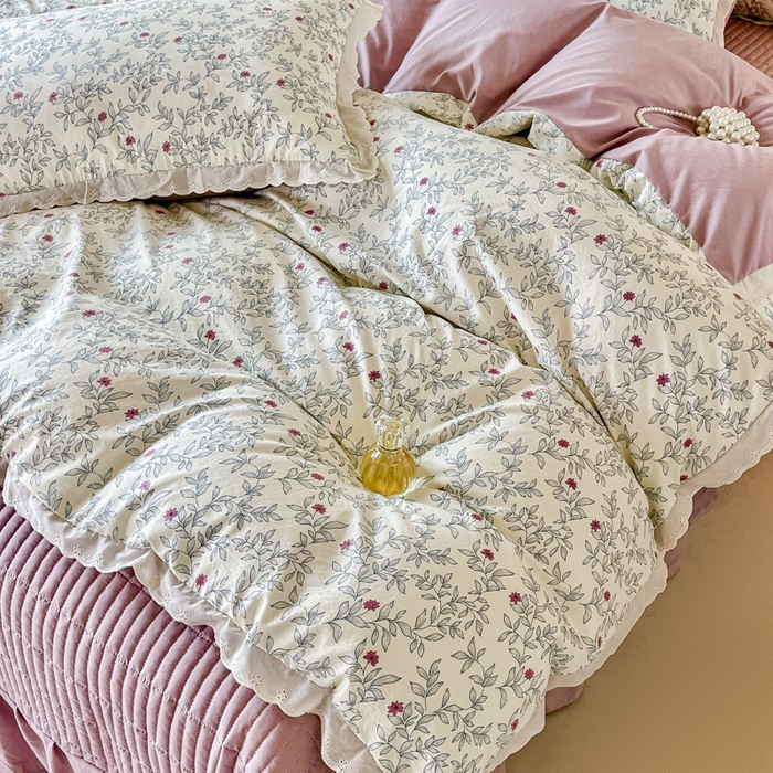 91家纺网 家纺一手货源 找家纺 斯卡诺家纺 2026新款全棉纯棉花边床盖四件套 满园春色-纯棉花边