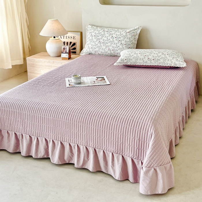 91家纺网 家纺一手货源 找家纺 斯卡诺家纺 2026新款全棉纯棉花边床盖四件套 满园春色-纯棉花边