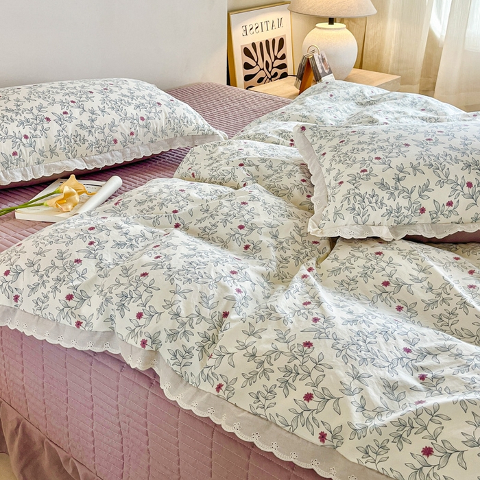 91家纺网 家纺一手货源 找家纺 斯卡诺家纺 2026新款全棉纯棉花边床盖四件套 满园春色-纯棉花边