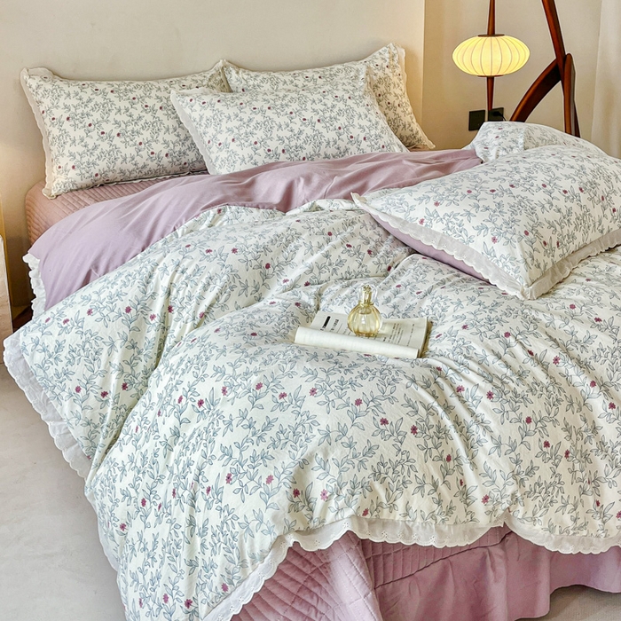 91家纺网 家纺一手货源 找家纺 斯卡诺家纺 2026新款全棉纯棉花边床盖四件套 满园春色-纯棉花边