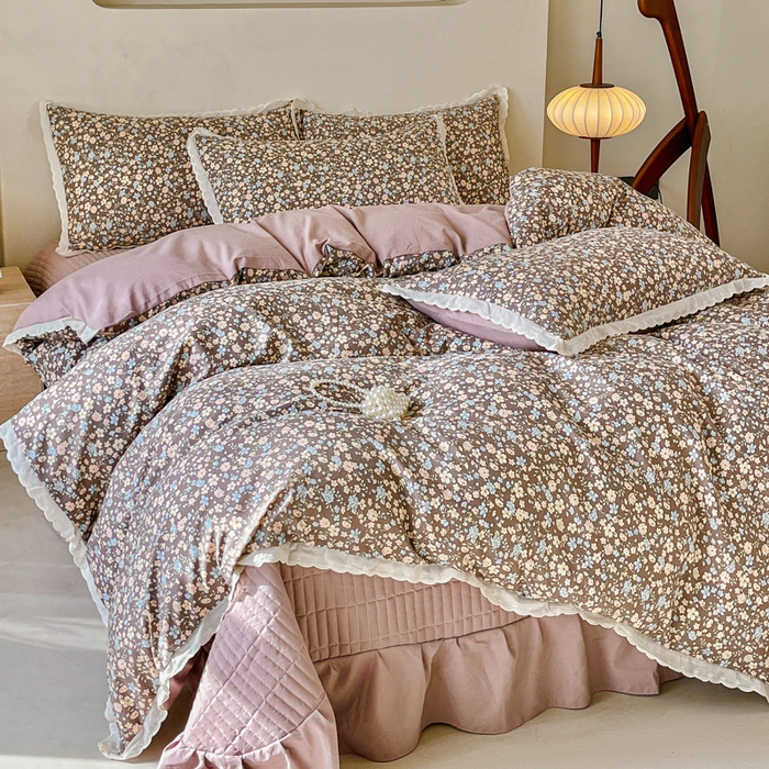 91家纺网 家纺一手货源 找家纺 斯卡诺家纺 2026新款全棉纯棉花边床盖四件套 漫野-纯棉花边