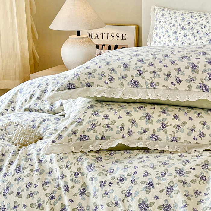 91家纺网 家纺一手货源 找家纺 斯卡诺家纺 2026新款全棉纯棉花边床盖四件套 觅时光-纯棉花边