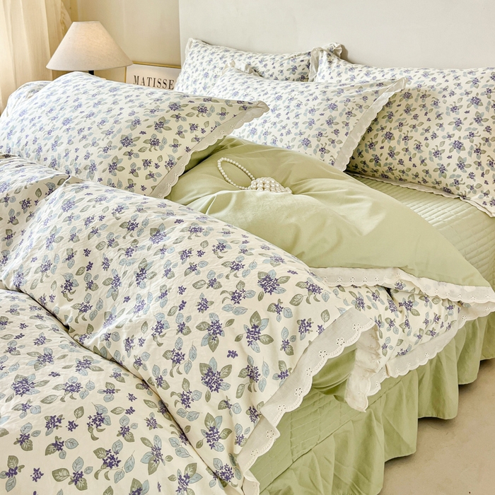 斯卡诺家纺 2026新款全棉纯棉花边床盖四件套 觅时光-纯棉花边