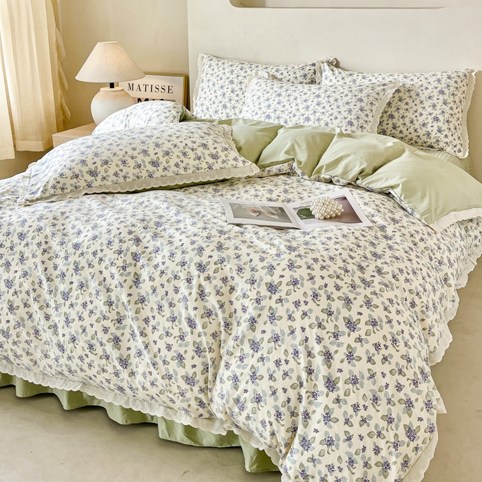 91家纺网 家纺一手货源 找家纺 斯卡诺家纺 2026新款全棉纯棉花边床盖四件套 觅时光-纯棉花边