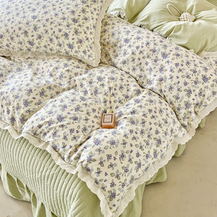 91家纺网 家纺一手货源 找家纺 斯卡诺家纺 2026新款全棉纯棉花边床盖四件套 觅时光-纯棉花边