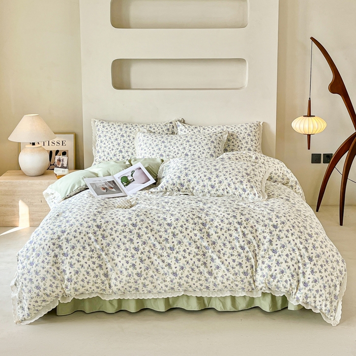 91家纺网 家纺一手货源 找家纺 斯卡诺家纺 2026新款全棉纯棉花边床盖四件套 觅时光-纯棉花边