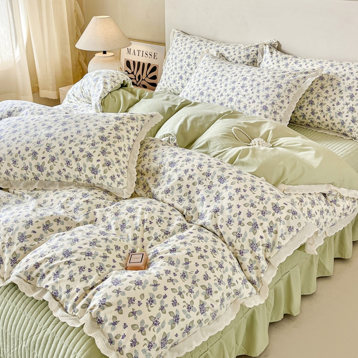 91家纺网 家纺一手货源 找家纺 斯卡诺家纺 2026新款全棉纯棉花边床盖四件套 觅时光-纯棉花边