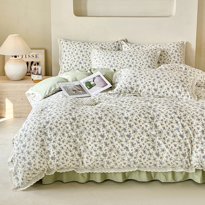 91家纺网 家纺一手货源 找家纺 斯卡诺家纺 2026新款全棉纯棉花边床盖四件套 觅时光-纯棉花边