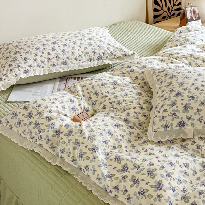 91家纺网 家纺一手货源 找家纺 斯卡诺家纺 2026新款全棉纯棉花边床盖四件套 觅时光-纯棉花边