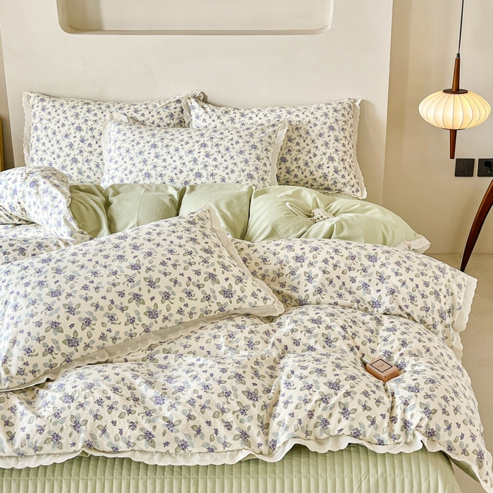 91家纺网 家纺一手货源 找家纺 斯卡诺家纺 2026新款全棉纯棉花边床盖四件套 觅时光-纯棉花边