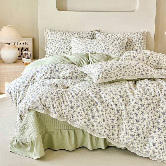 91家纺网 家纺一手货源 找家纺 斯卡诺家纺 2026新款全棉纯棉花边床盖四件套 觅时光-纯棉花边