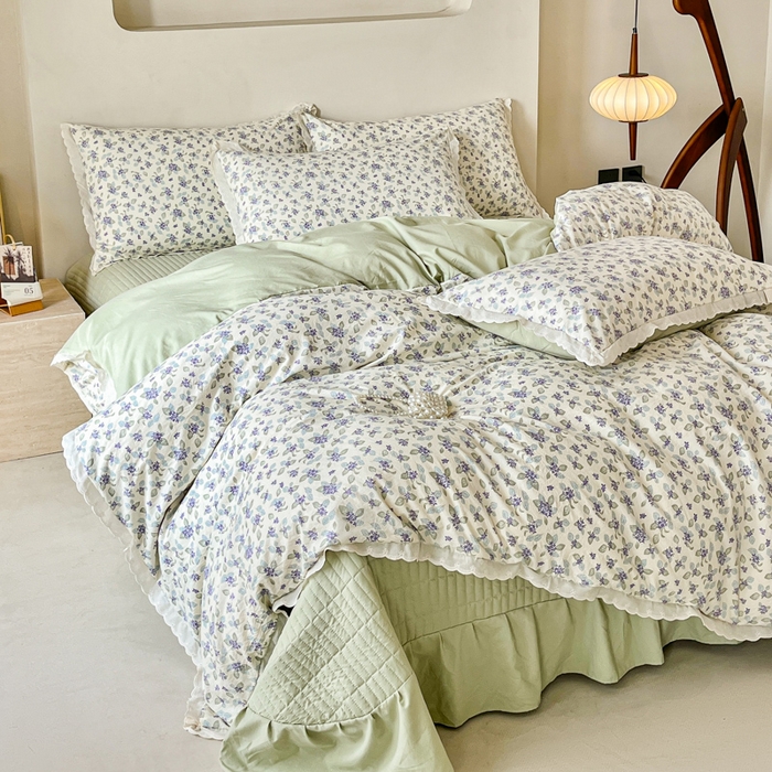 91家纺网 家纺一手货源 找家纺 斯卡诺家纺 2026新款全棉纯棉花边床盖四件套 觅时光-纯棉花边