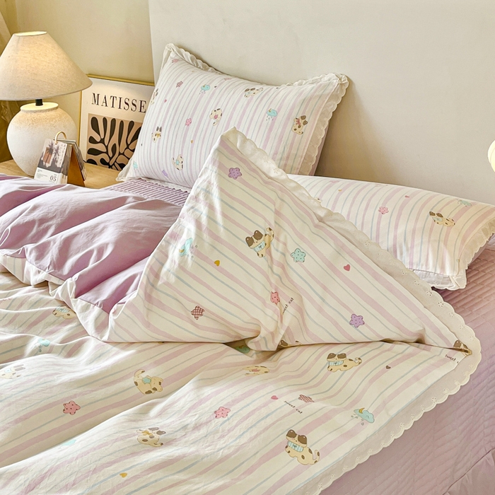 91家纺网 家纺一手货源 找家纺 斯卡诺家纺 2026新款全棉纯棉花边床盖四件套 喵星人-纯棉花边