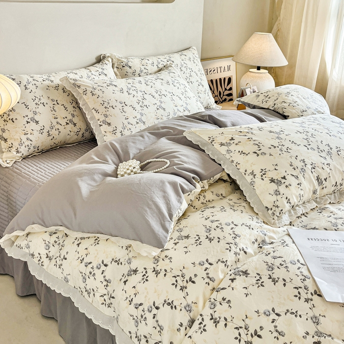 91家纺网 家纺一手货源 找家纺 斯卡诺家纺 2026新款全棉纯棉花边床盖四件套 南枝-纯棉花边