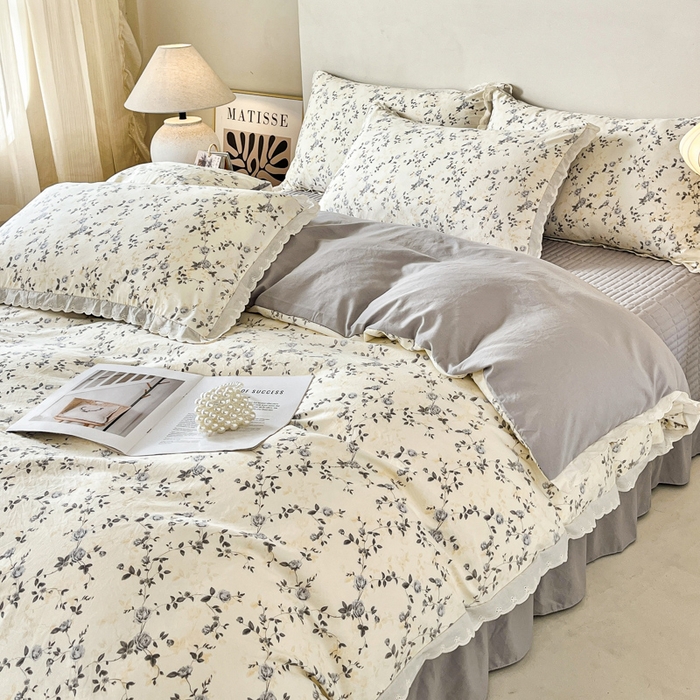 91家纺网 家纺一手货源 找家纺 斯卡诺家纺 2026新款全棉纯棉花边床盖四件套 南枝-纯棉花边