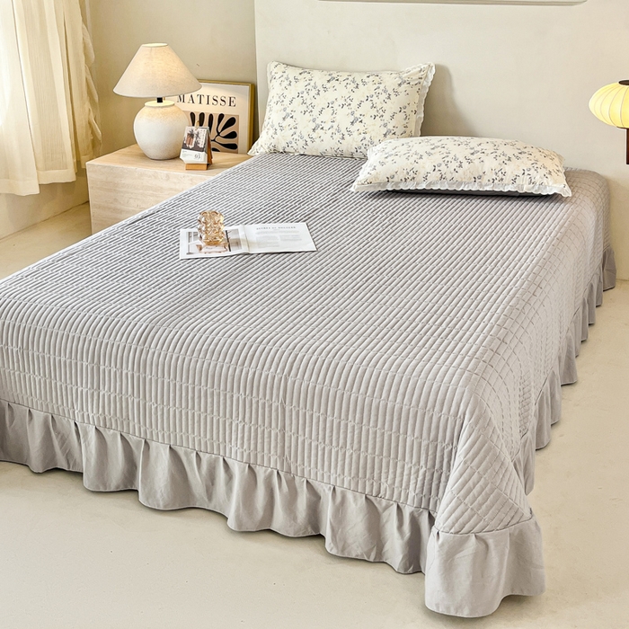 91家纺网 家纺一手货源 找家纺 斯卡诺家纺 2026新款全棉纯棉花边床盖四件套 南枝-纯棉花边