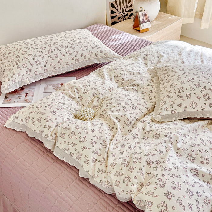91家纺网 家纺一手货源 找家纺 斯卡诺家纺 2026新款全棉纯棉花边床盖四件套 清雅-纯棉花边