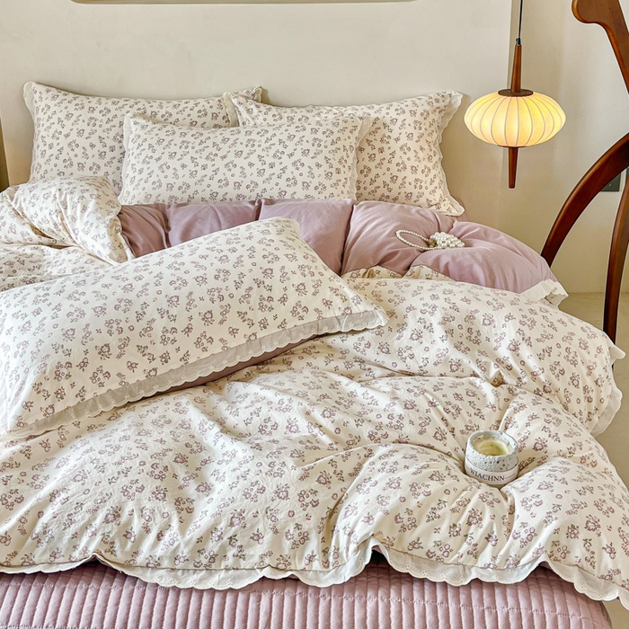 91家纺网 家纺一手货源 找家纺 斯卡诺家纺 2026新款全棉纯棉花边床盖四件套 清雅-纯棉花边