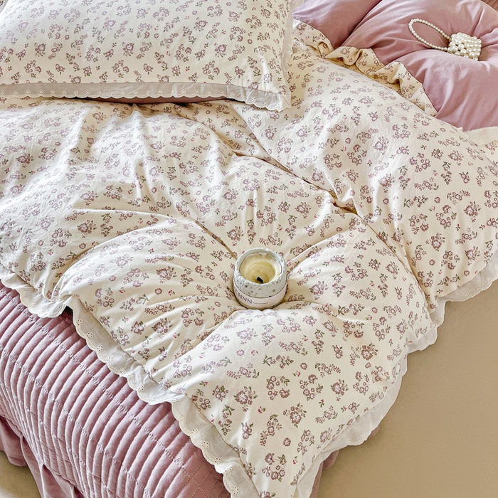 91家纺网 家纺一手货源 找家纺 斯卡诺家纺 2026新款全棉纯棉花边床盖四件套 清雅-纯棉花边