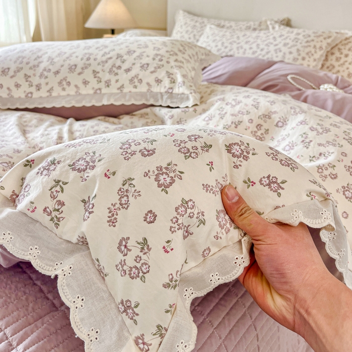 91家纺网 家纺一手货源 找家纺 斯卡诺家纺 2026新款全棉纯棉花边床盖四件套 清雅-纯棉花边