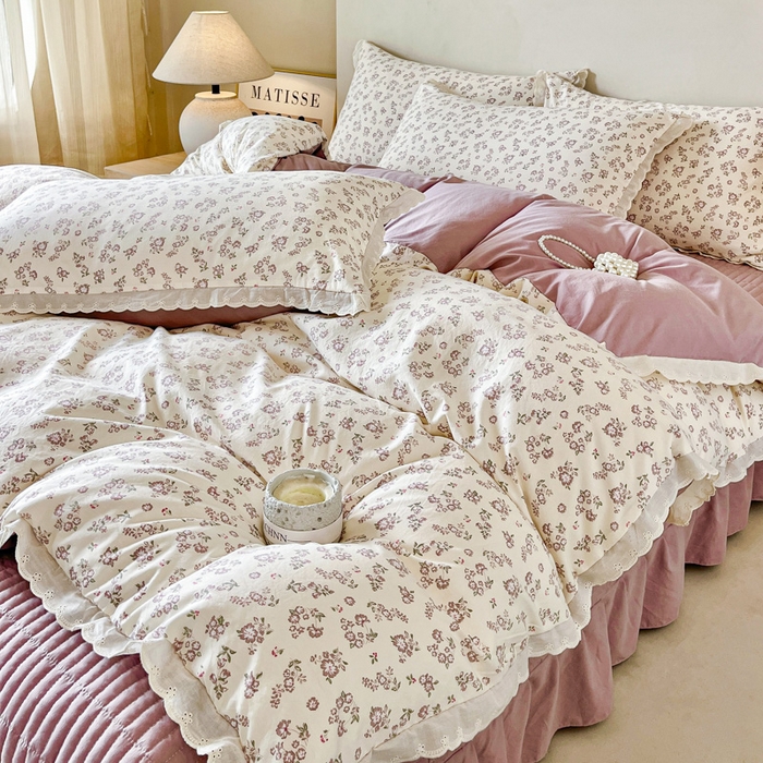 91家纺网 家纺一手货源 找家纺 斯卡诺家纺 2026新款全棉纯棉花边床盖四件套 清雅-纯棉花边