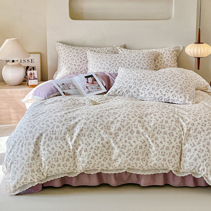 91家纺网 家纺一手货源 找家纺 斯卡诺家纺 2026新款全棉纯棉花边床盖四件套 清雅-纯棉花边