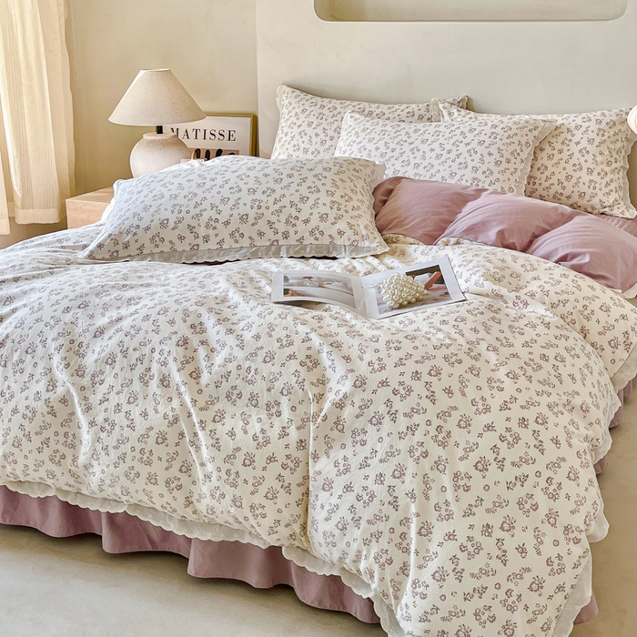 91家纺网 家纺一手货源 找家纺 斯卡诺家纺 2026新款全棉纯棉花边床盖四件套 清雅-纯棉花边