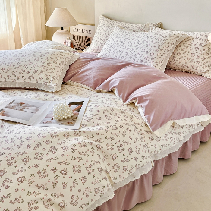 91家纺网 家纺一手货源 找家纺 斯卡诺家纺 2026新款全棉纯棉花边床盖四件套 清雅-纯棉花边