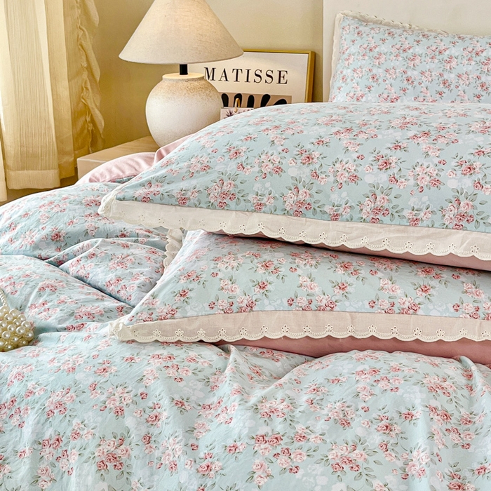 91家纺网 家纺一手货源 找家纺 斯卡诺家纺 2026新款全棉纯棉花边床盖四件套 盛夏花开-纯棉花边