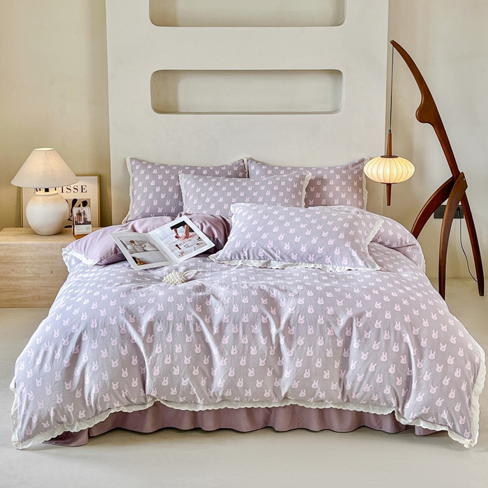 91家纺网 家纺一手货源 找家纺 斯卡诺家纺 2026新款全棉纯棉花边床盖四件套 兔小姐-纯棉花边