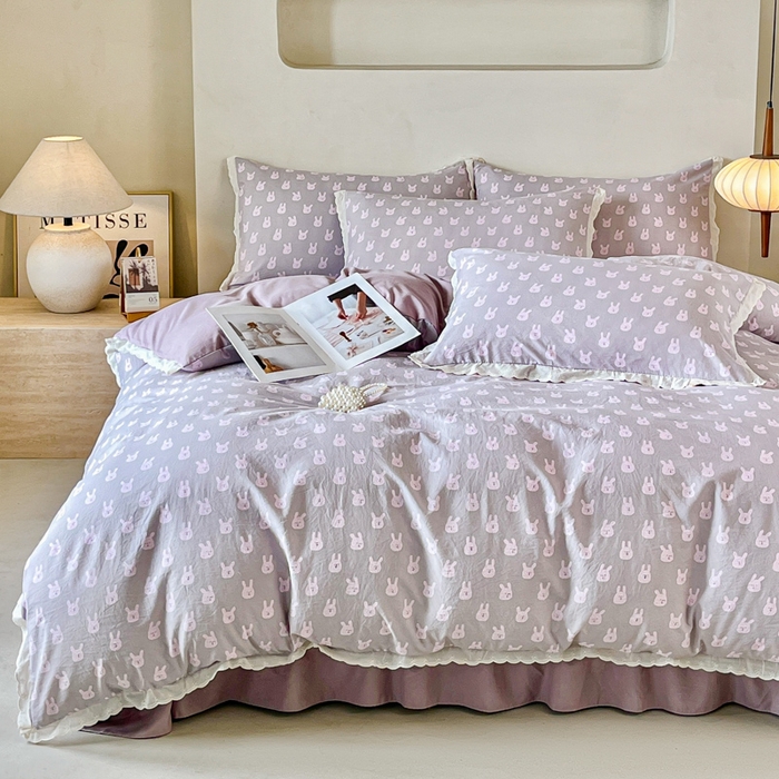 91家纺网 家纺一手货源 找家纺 斯卡诺家纺 2026新款全棉纯棉花边床盖四件套 兔小姐-纯棉花边