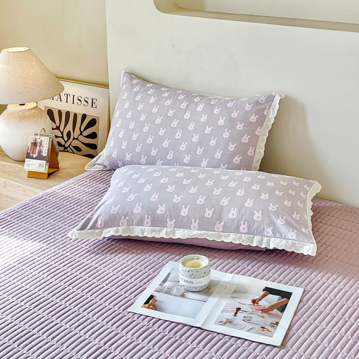 91家纺网 家纺一手货源 找家纺 斯卡诺家纺 2026新款全棉纯棉花边床盖四件套 兔小姐-纯棉花边