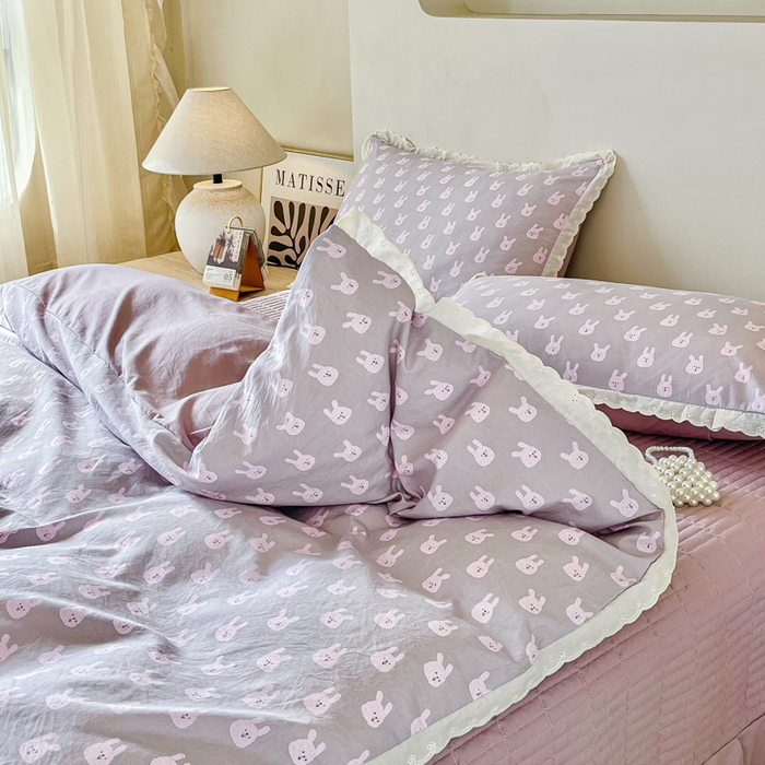 91家纺网 家纺一手货源 找家纺 斯卡诺家纺 2026新款全棉纯棉花边床盖四件套 兔小姐-纯棉花边