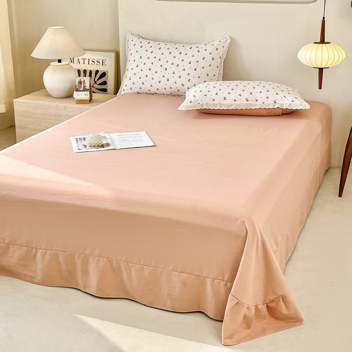 91家纺网 家纺一手货源 找家纺 斯卡诺家纺 2026新款全棉纯棉花边床盖四件套 樱桃-纯棉花边